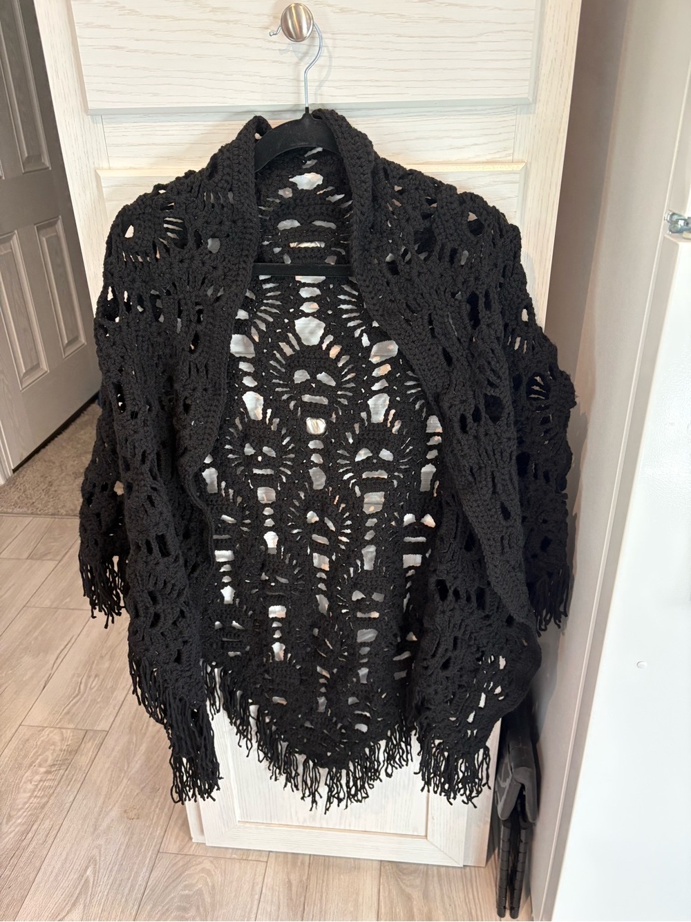 Black Crochet Fringe Women's Skull Shawl